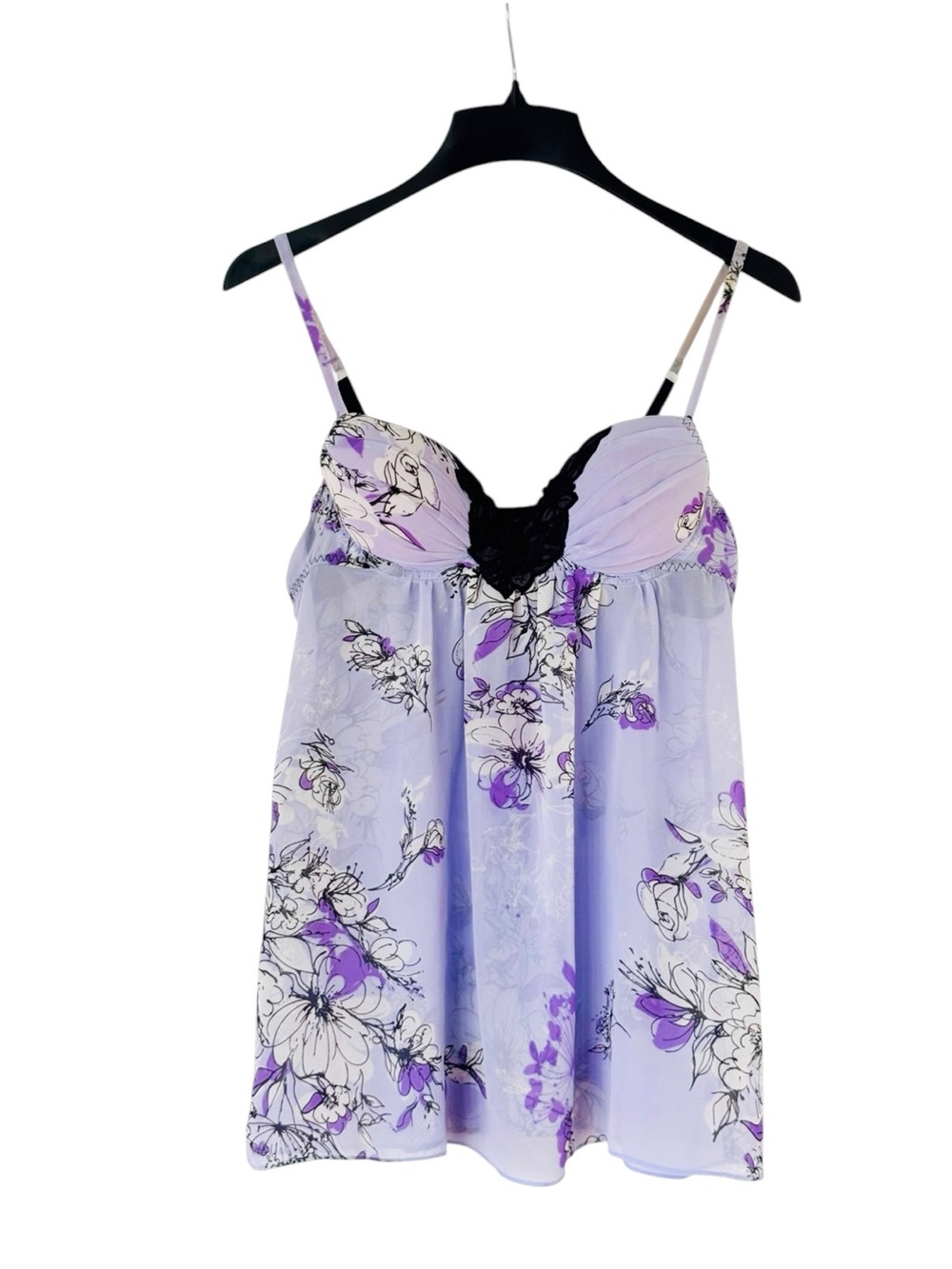 Apt 9 Babydoll Slip Dress Lingerie Chemise Purple Floral Mesh Padded Medium